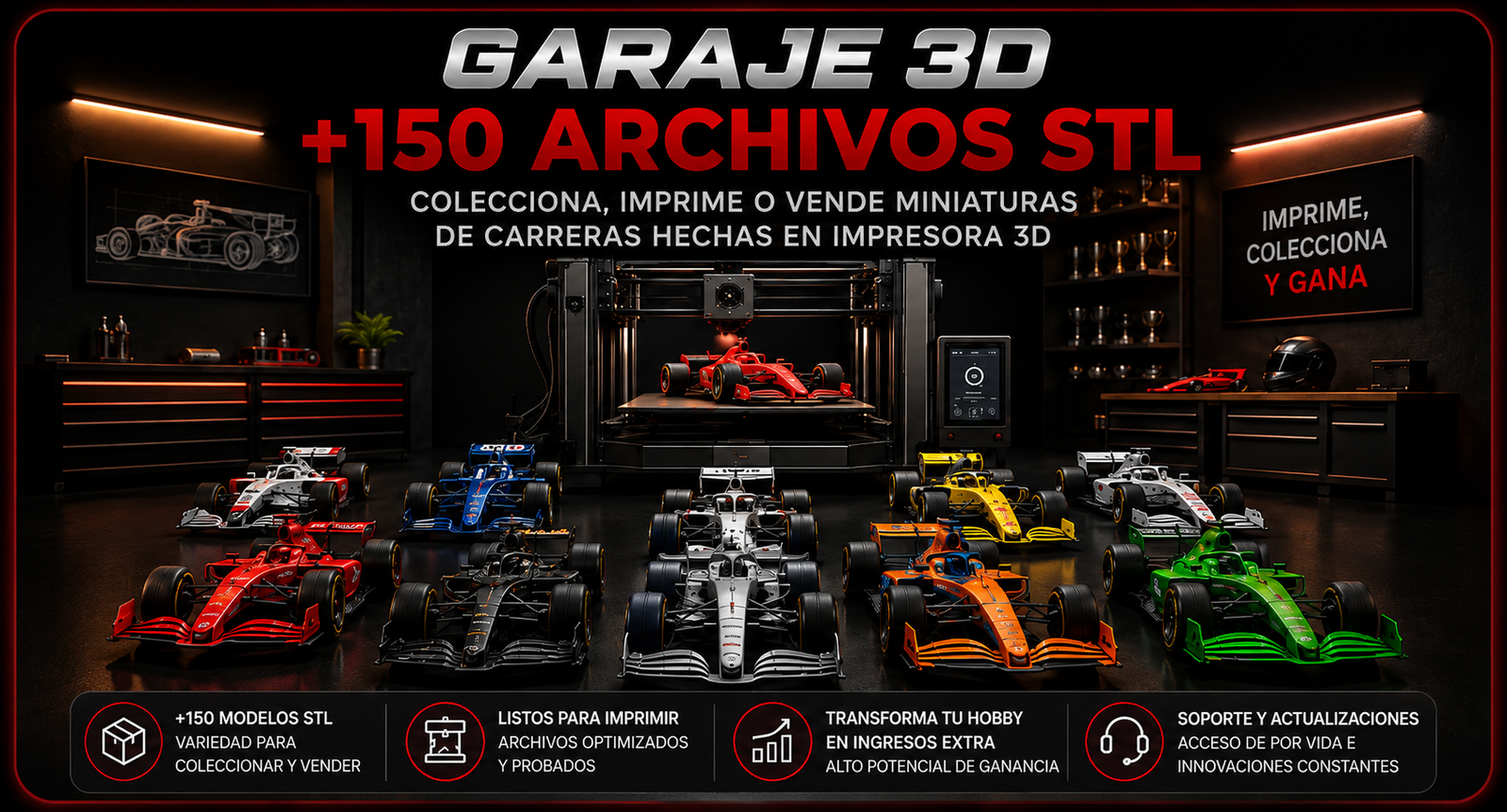 Garaje 3D — +150 archivos STL de autos de carreras